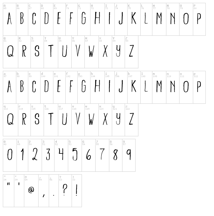 Bamboo Brisk font map